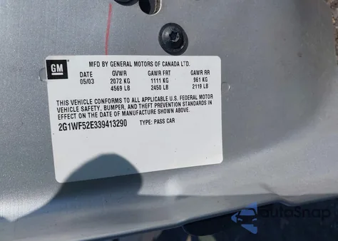 2003 Chevrolet Impala из США, поврежденный, VIN 2G1WF52E339413290